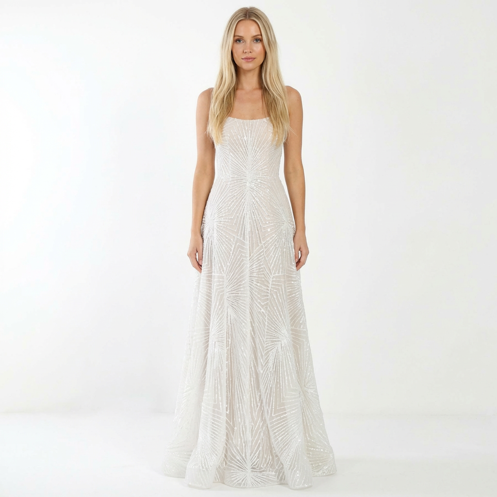 Cristina | Moderne en linjekjole med dyb V - hals og spaghetti - stropper